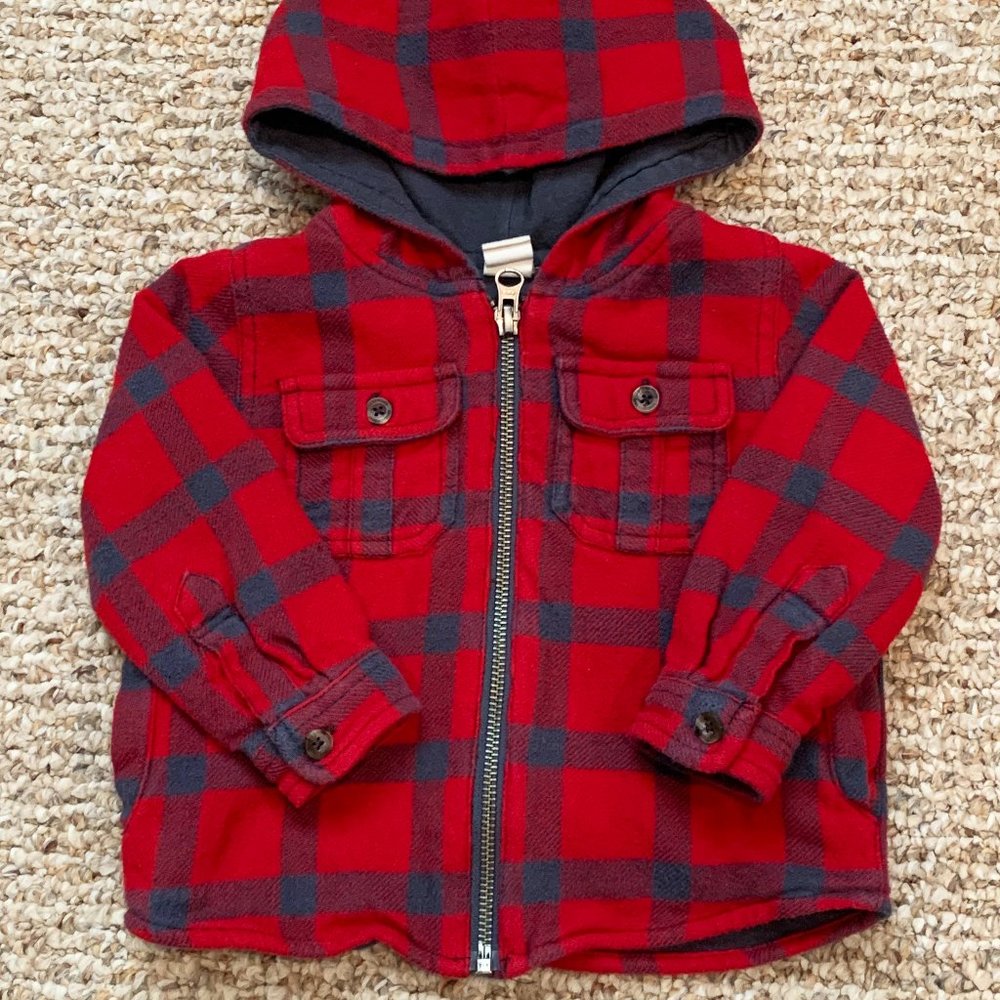 Tucker & Tate Red Plaid Lined Fleece Hooded Jacket Cozy Coat - 12
